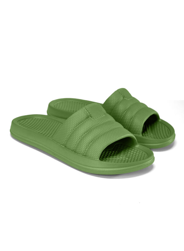 Women's green slippers for indoor bathrooms, lightweight and non-slip with concave EVA insole